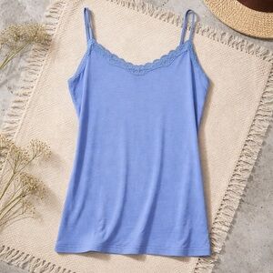 Vintage Y2K Old Navy Blue Lace Trim Cami Tank Top Size L